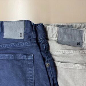 2 Pairs Bonobos Travel Jeans 35x32 Slim, Gray & Blue